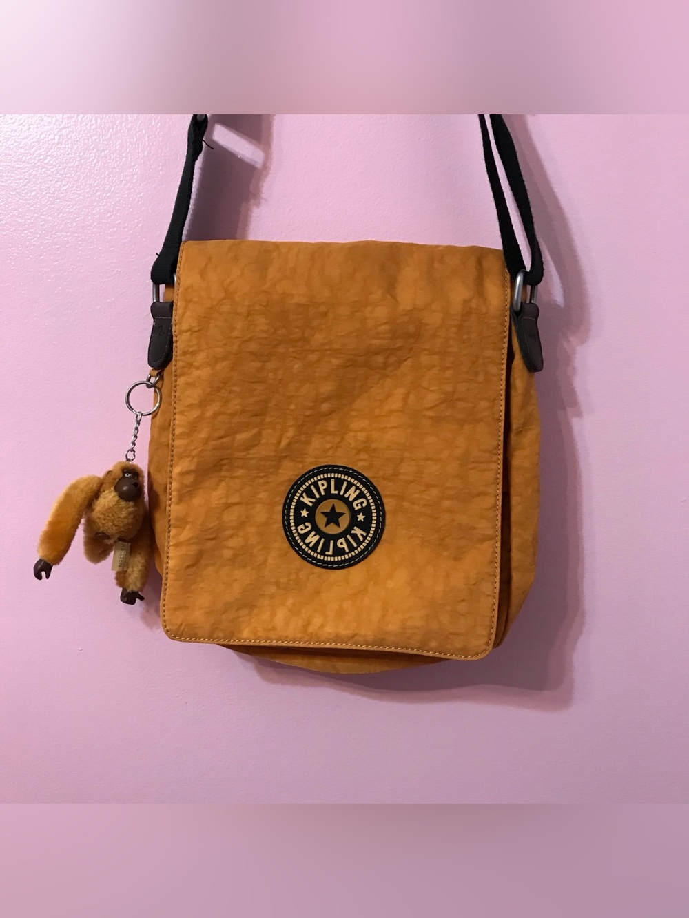 Kipling Kirsten Y2K Crossbody Bag yellow Nylon Lightweight 2000s vintage